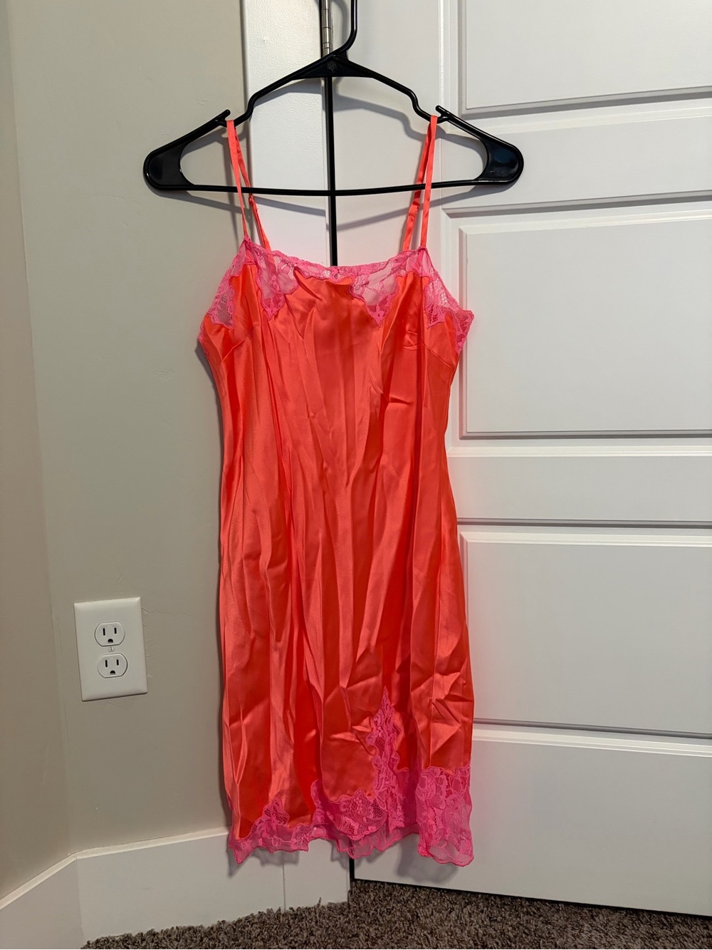 ASOS Coral Slip Dress with Pink Lace Trim